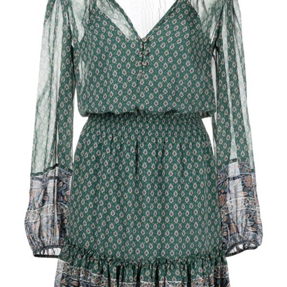 Veronica Beard Green and Blue Patterned Long Sleeve Dress
